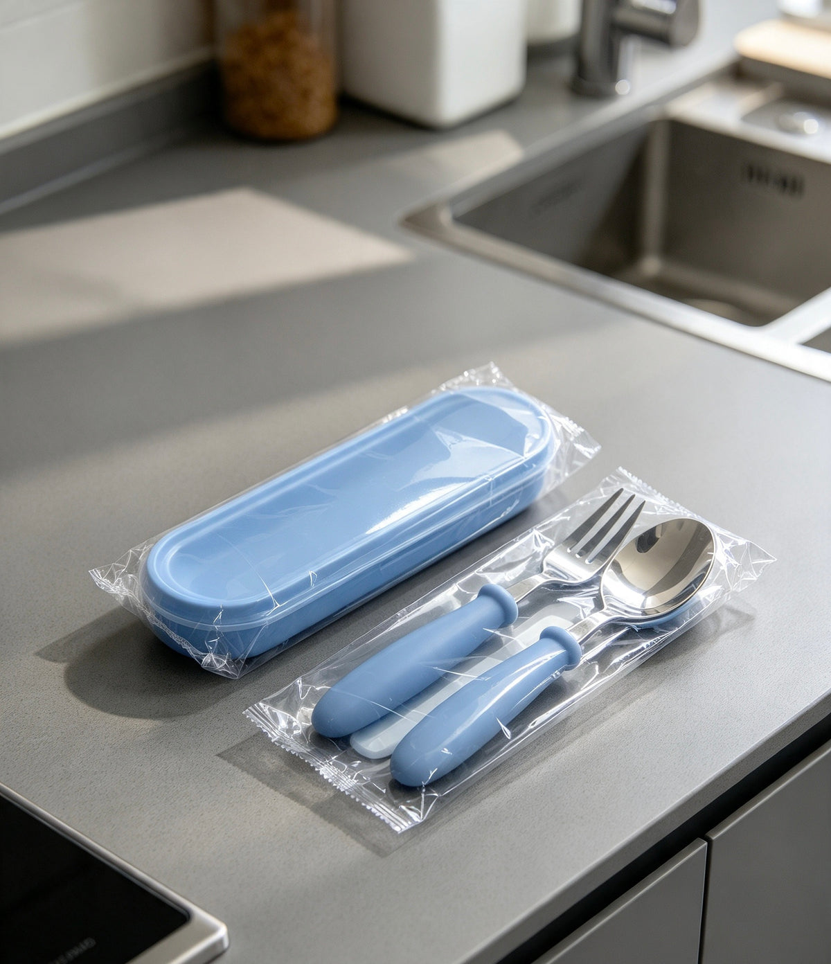 Portable Toddler Stainless Steel Cutlery Set with Travel Case | Ergonomic Spoon & Fork