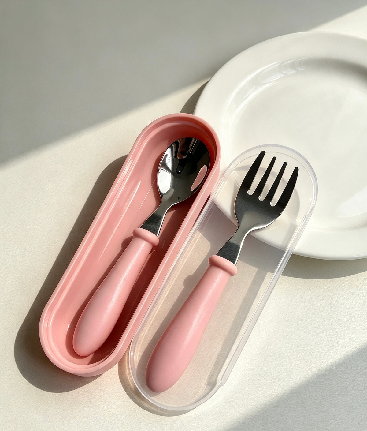Portable Toddler Stainless Steel Cutlery Set with Travel Case | Ergonomic Spoon & Fork