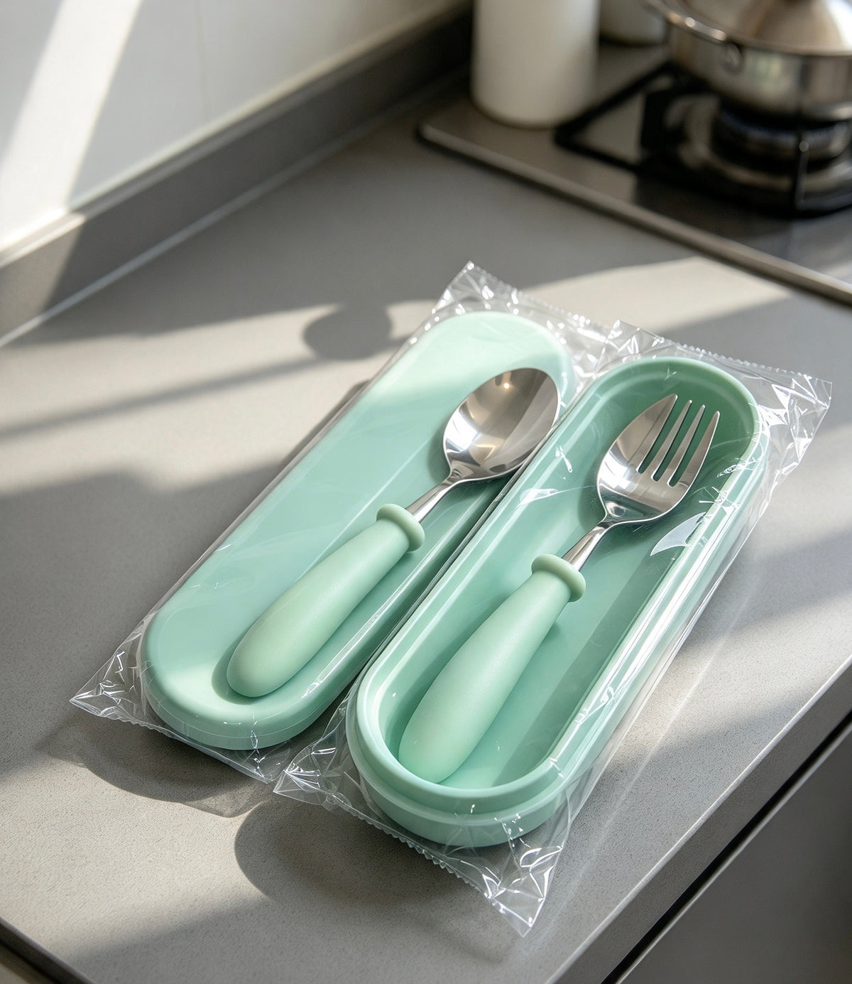Portable Toddler Stainless Steel Cutlery Set with Travel Case | Ergonomic Spoon & Fork