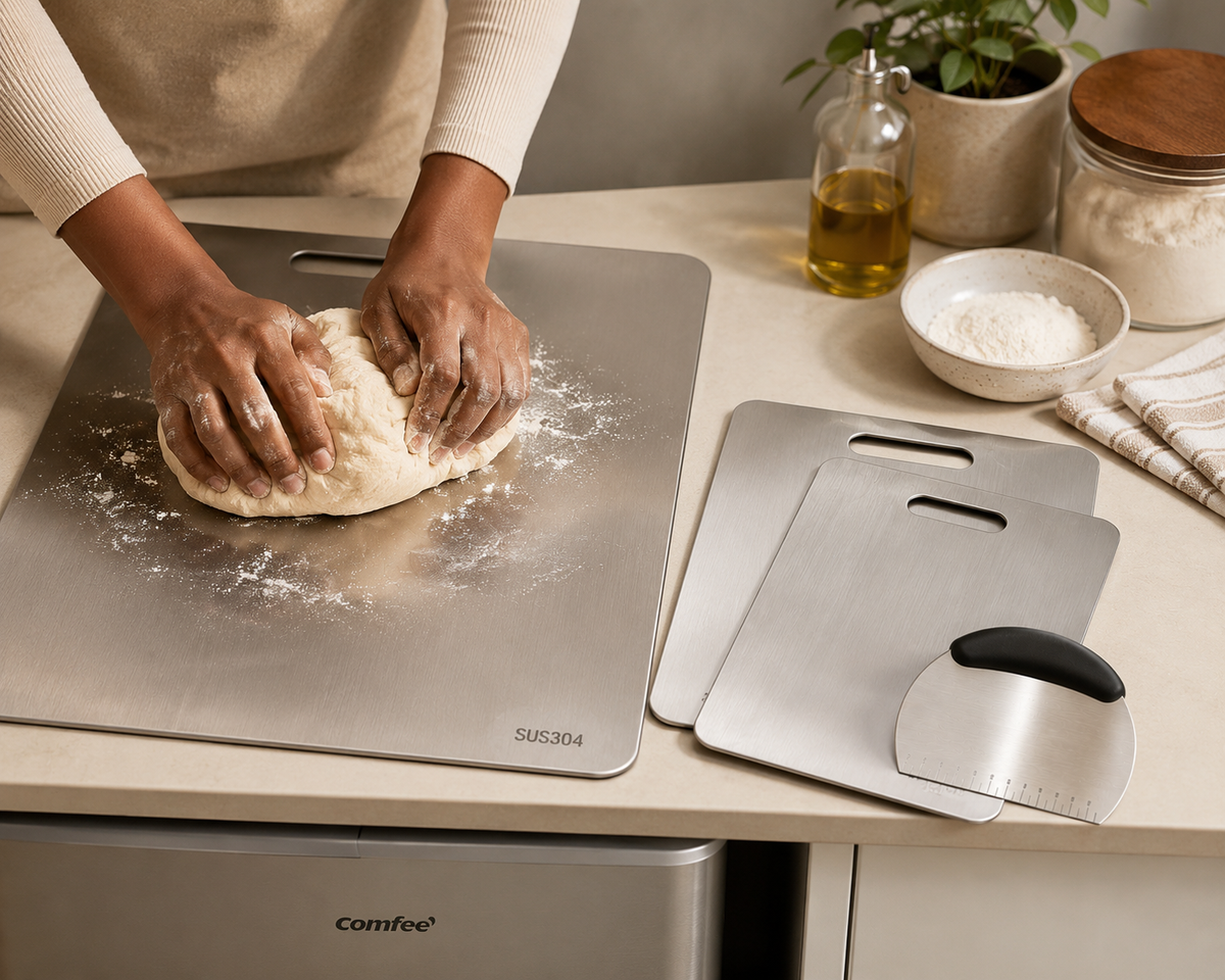 3-Piece Titanium Stainless Steel Chopping Board Set + FREE Pastry Slicer | Food-Grade Kitchen Cutting Boards